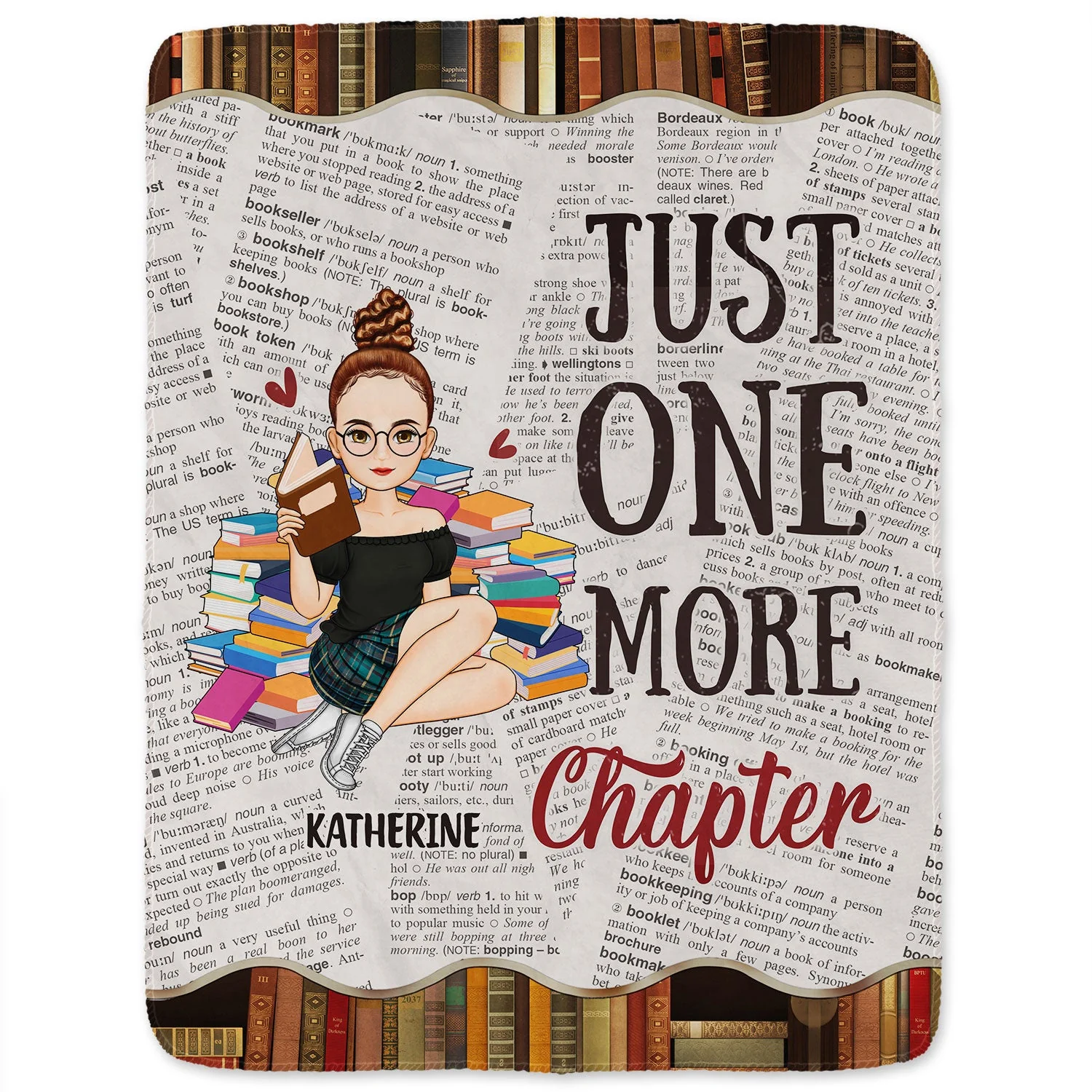Reading Cartoon Just One More Chapter - Gift For Book Lovers - Personalized Fleece Blanket - Image 2