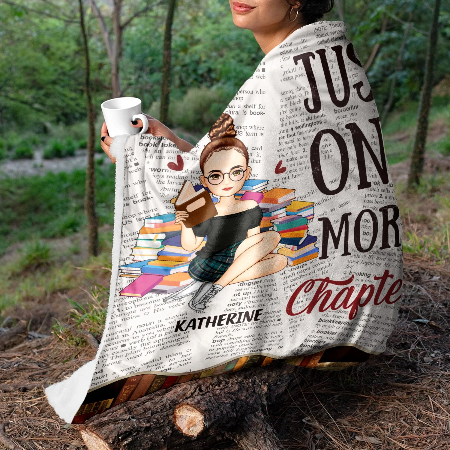 Reading Cartoon Just One More Chapter - Gift For Book Lovers - Personalized Fleece Blanket - Image 5