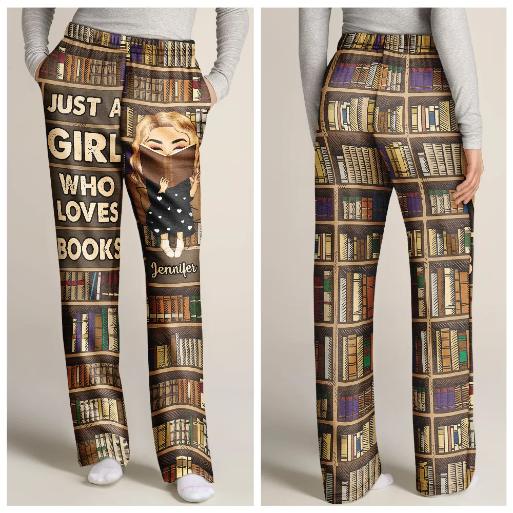 Reading Chibi Just A Girl Who Loves Books - Personalized Pajama Pants - Image 3