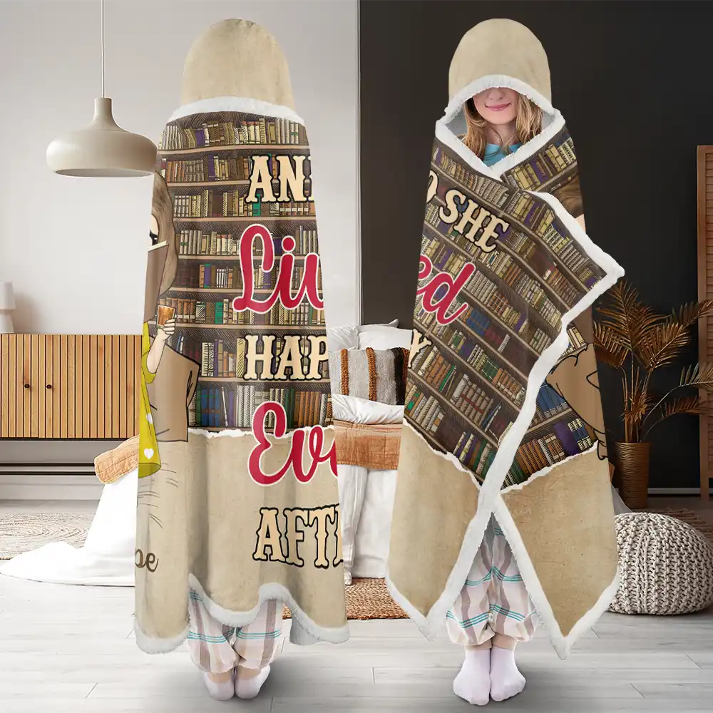 Reading Chibi Just A Girl Who Loves Books - Personalized Wearable Hooded Blanket - Image 2