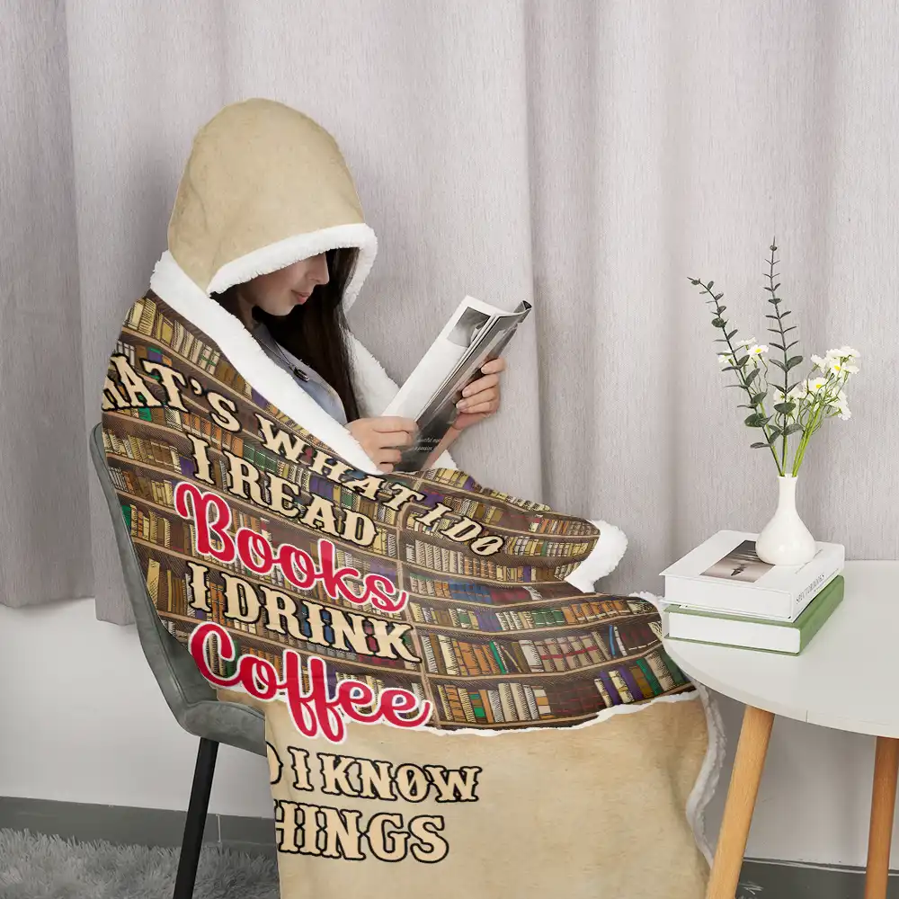 Reading Chibi Just A Girl Who Loves Books - Personalized Wearable Hooded Blanket - Image 3
