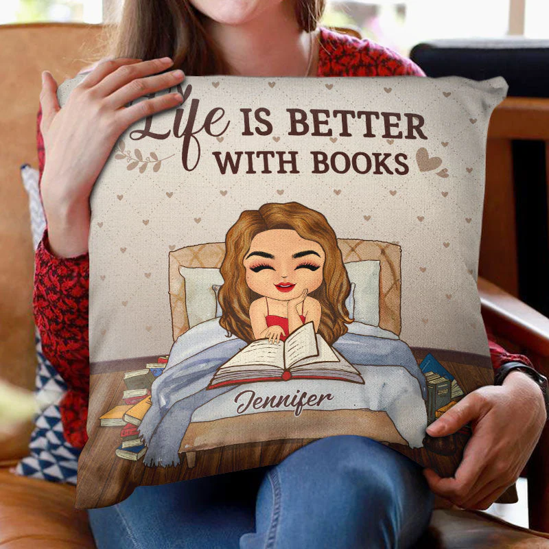 Reading Chibi Just A Girls Who Loves Books - Gift For Reading Lovers - Personalized Custom Pillow - Image 2