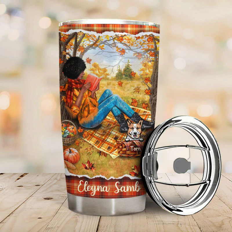 Reading Dogs Girl Just A Girl Who Loves Books - Personalized Custom Tumbler - Image 2