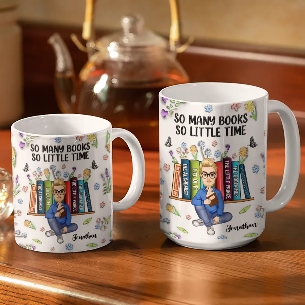 Reading Drink Water Read Books - 3D Inflated Effect Printed Mug, Personalized White Edge-to-Edge Mug - Image 3