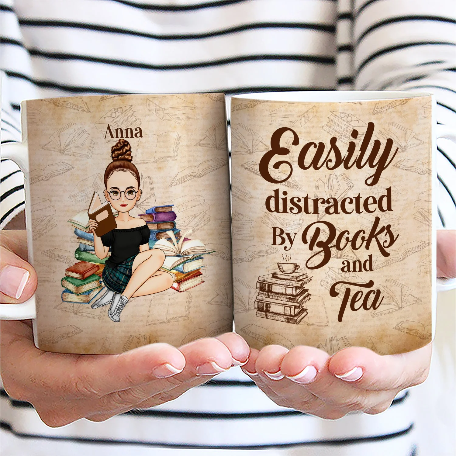Reading Easily Distracted By Books & Coffee - Gift For Reading - Personalized White Edge-to-Edge Mug - Image 2
