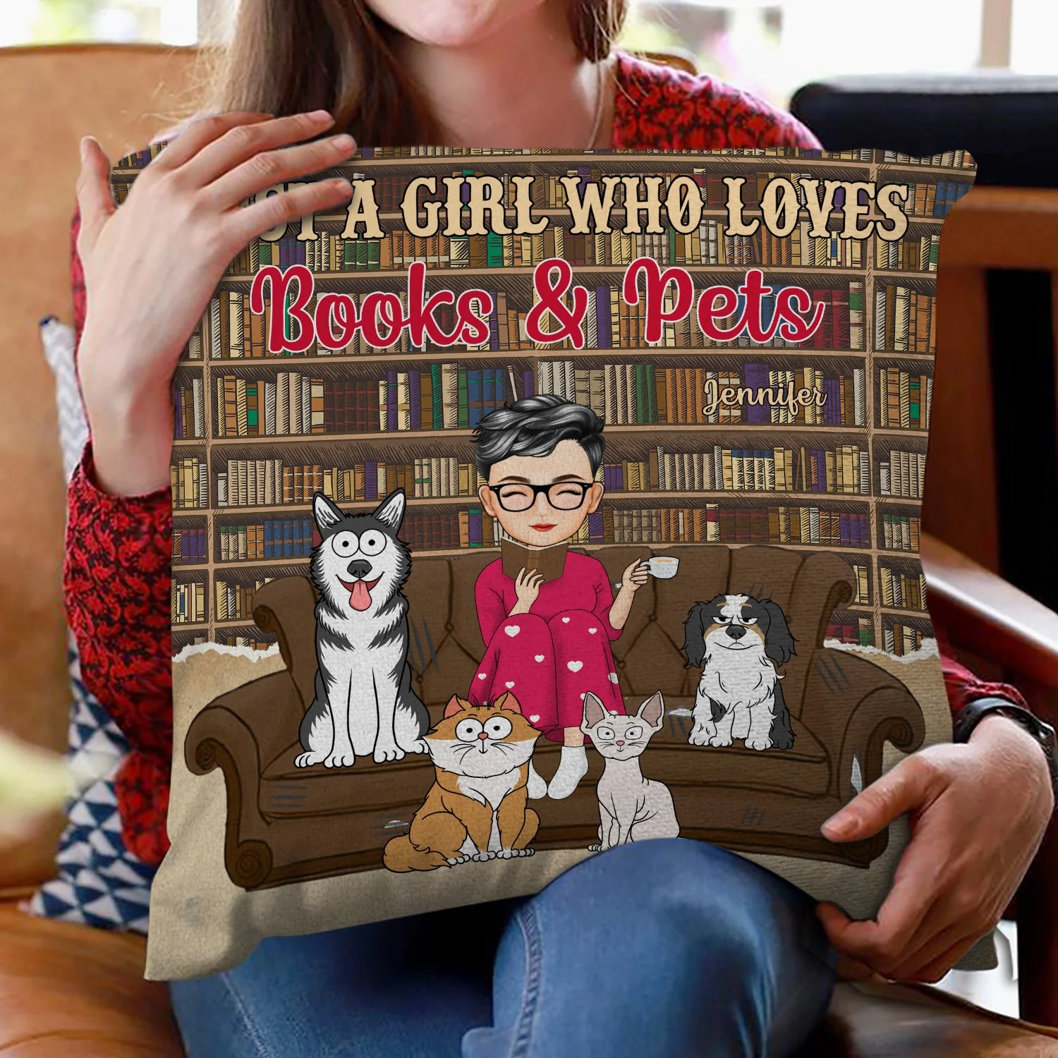 Reading Easily Distracted By Books & Pets - Gift For Book Lovers, Pet Lovers - Personalized Pillow - Image 2