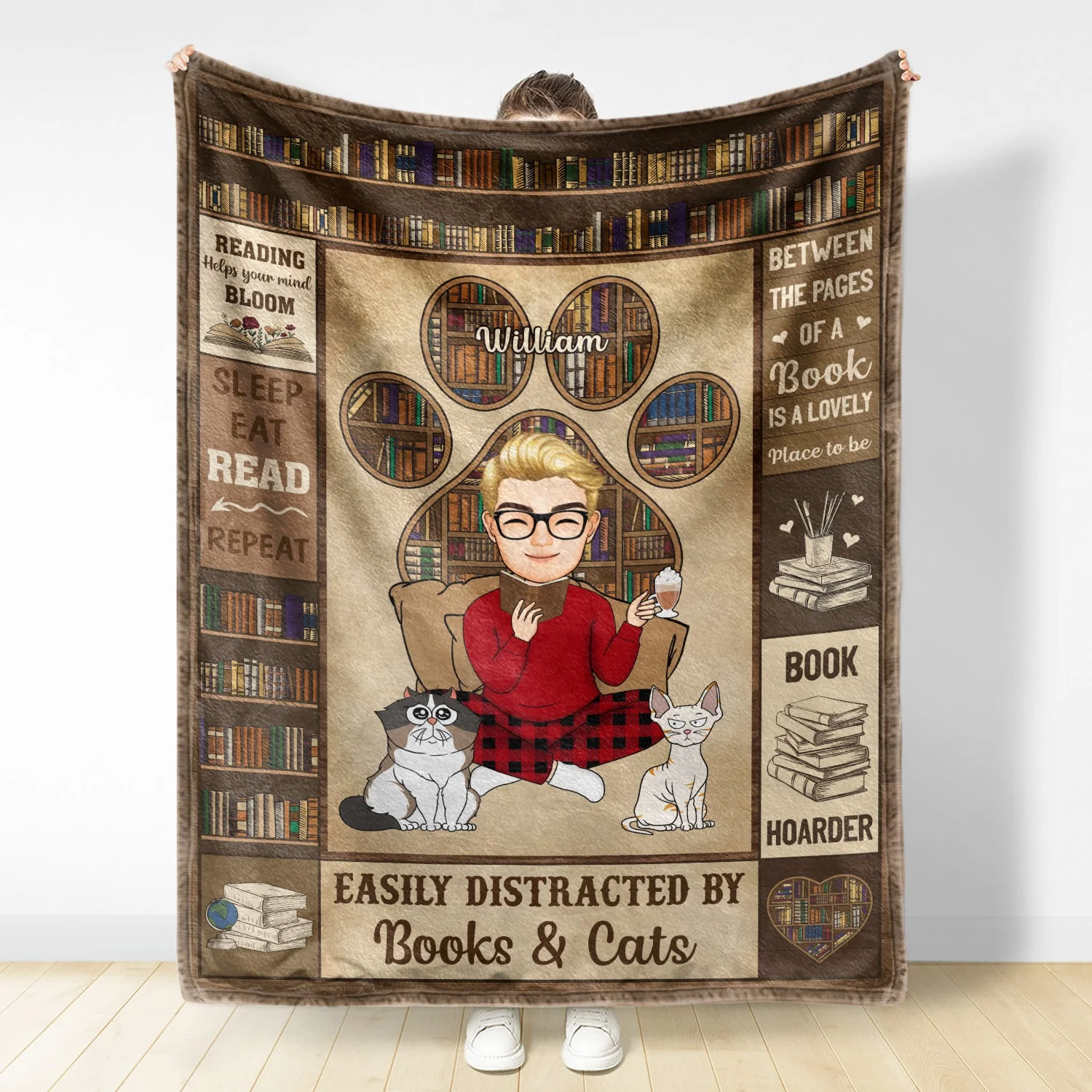 Reading Easily Distracted By Dogs Cats - Gift For Reading Lovers, Pet Lovers - Personalized Fleece Blanket - Image 3