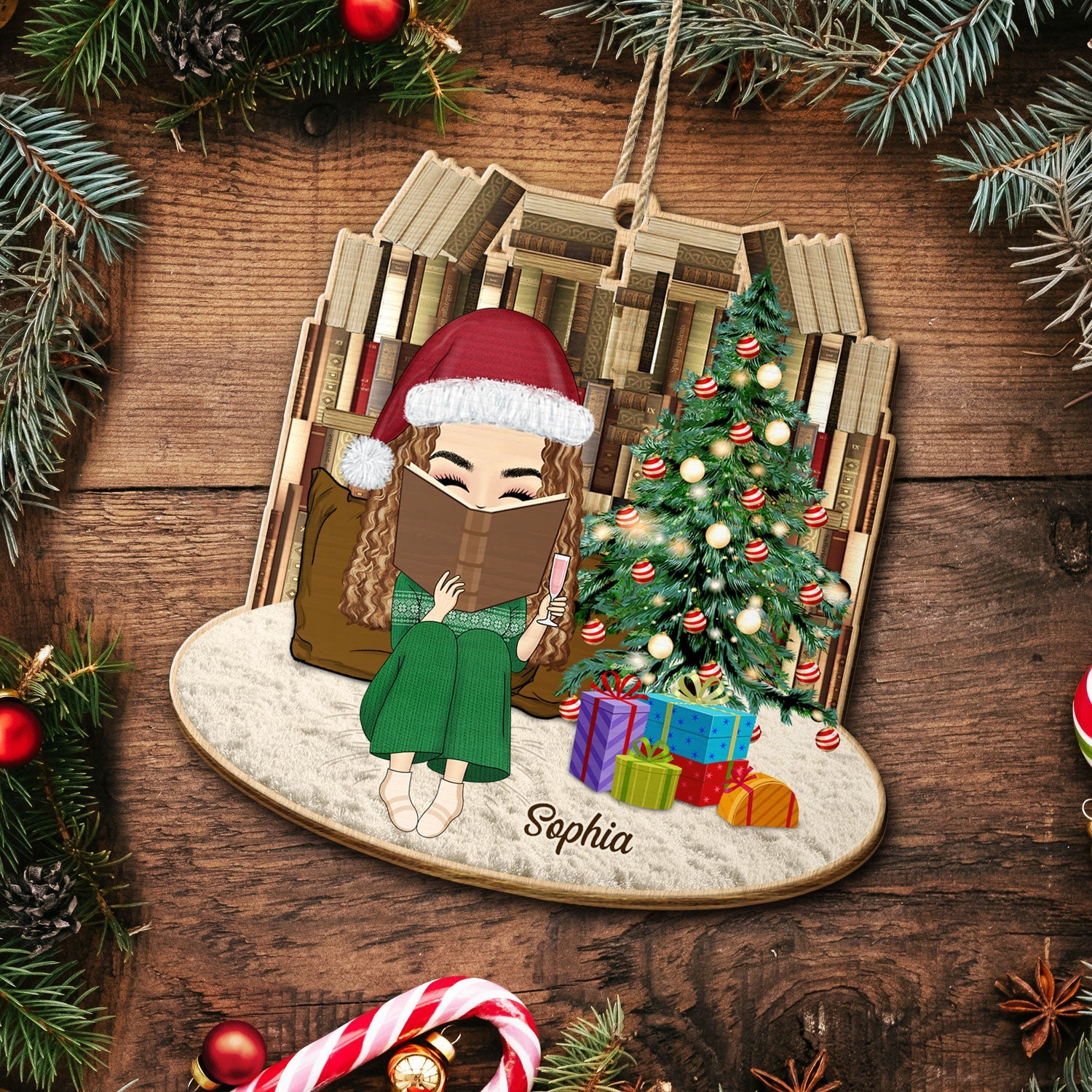 Reading Girls Sitting Relax At Home - Christmas Gift For Books Lovers - Personalized Custom Shaped Wooden Ornament - Image 5