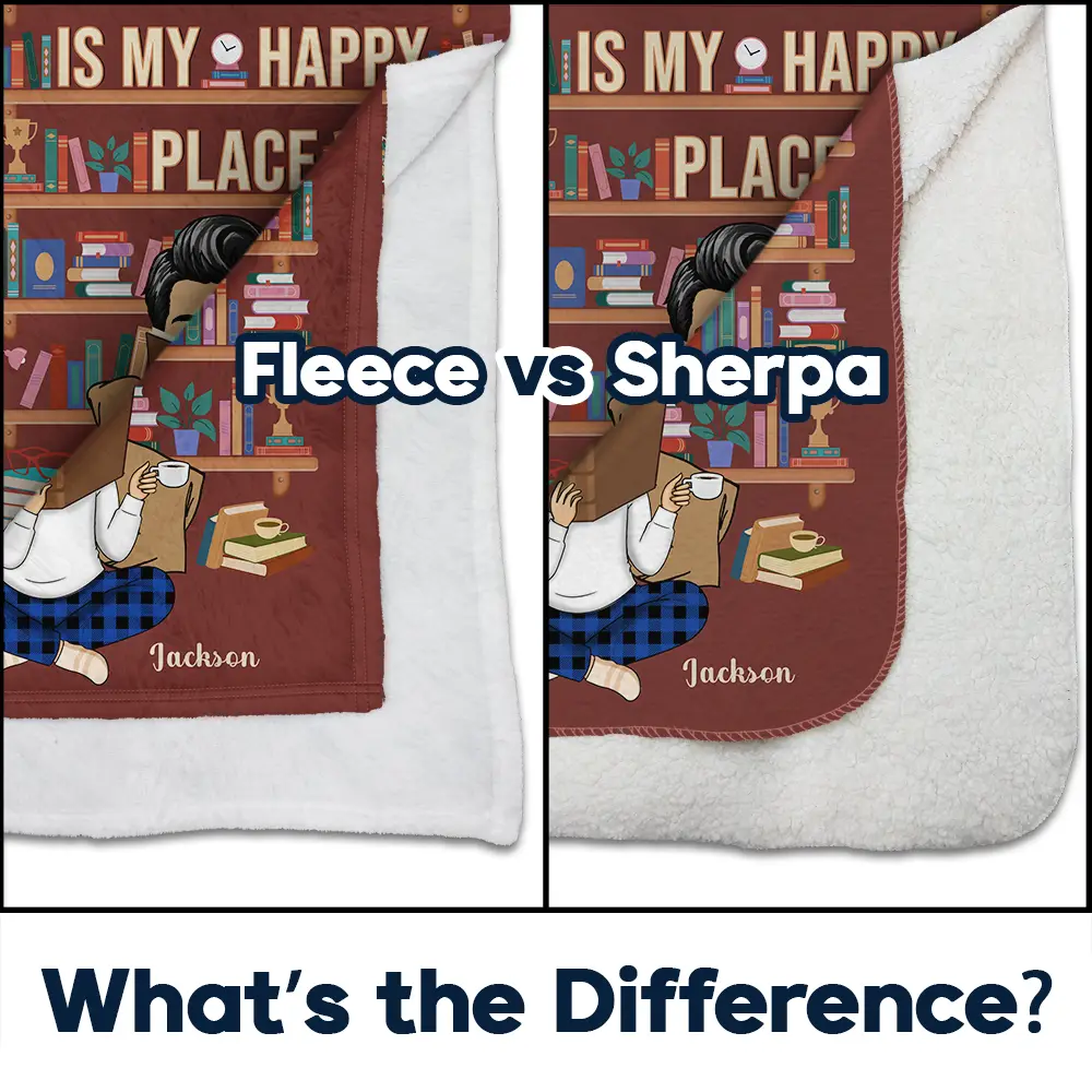 Reading Is My Happy Place - Personalized Fleece Blanket, Sherpa Blanket - Image 4