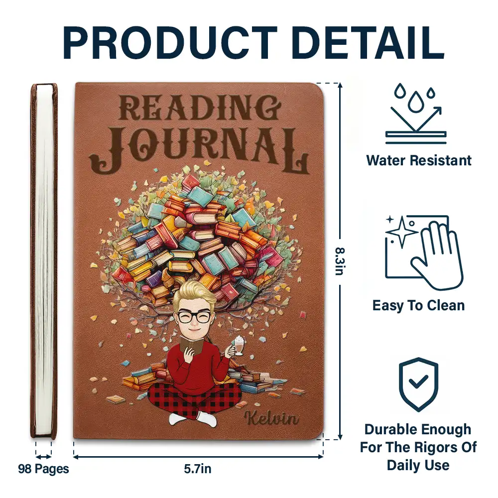 Reading Journal Book Tree - Personalized Leather Journal - Image 5