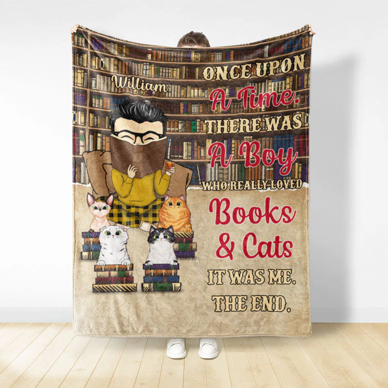 Reading Just A Girl Boy Who Loves Books & Dogs Cats - Personalized Custom Fleece Blanket - Image 2