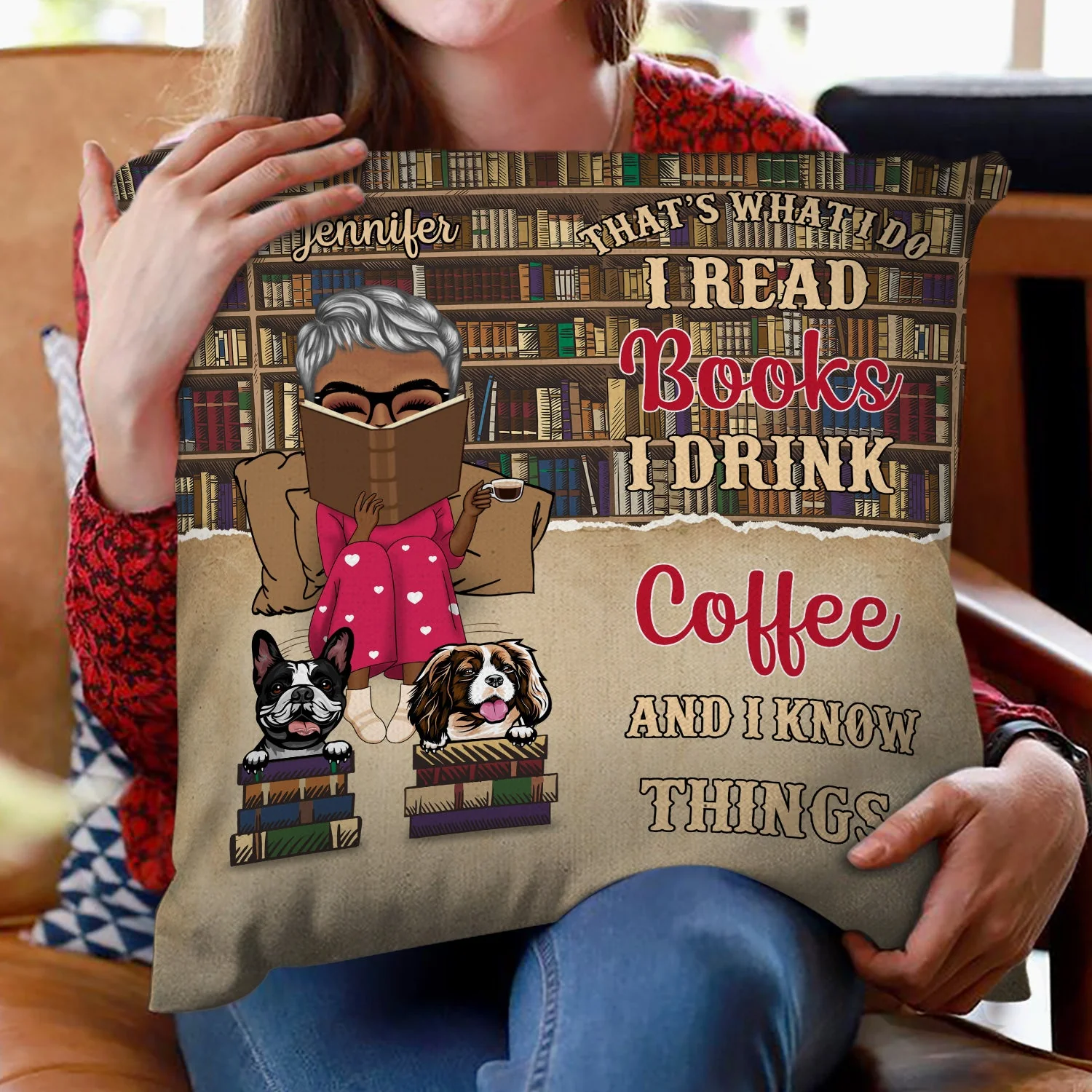 Reading Just A Girl Boy Who Loves Books & Dogs Cats - Personalized Custom Pillow - Image 2