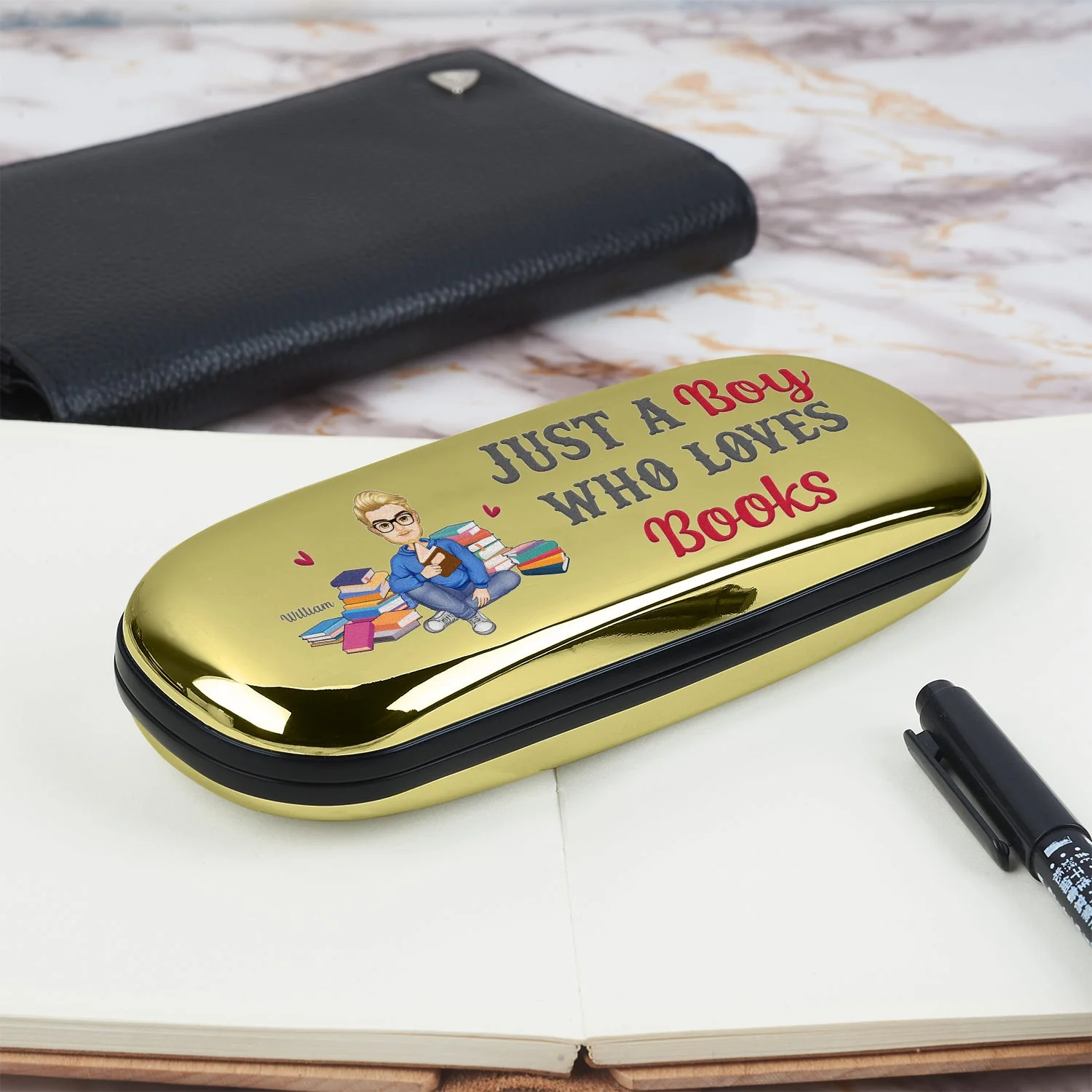 Reading Just A Girl Boy Who Loves Books - Gift For Reading Lovers - Personalized Chrome Glasses Case Box - Image 3