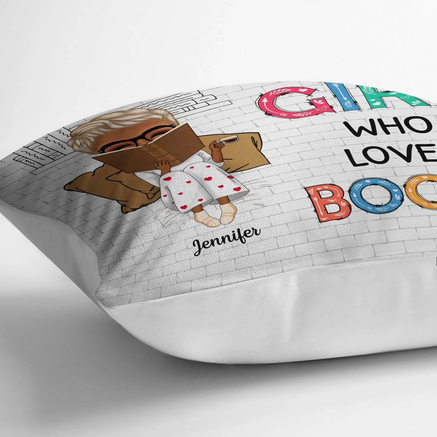 Reading Just A Girl Boy Who Loves Books Sketch - Personalized Custom Pillow - Image 3