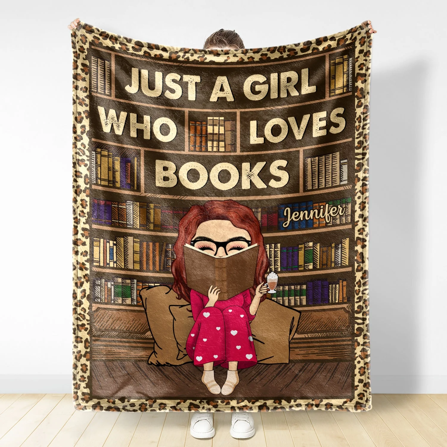 Reading Just A Girl Boy Who Loves Books Vintage - Personalized Custom Fleece Blanket - Image 2