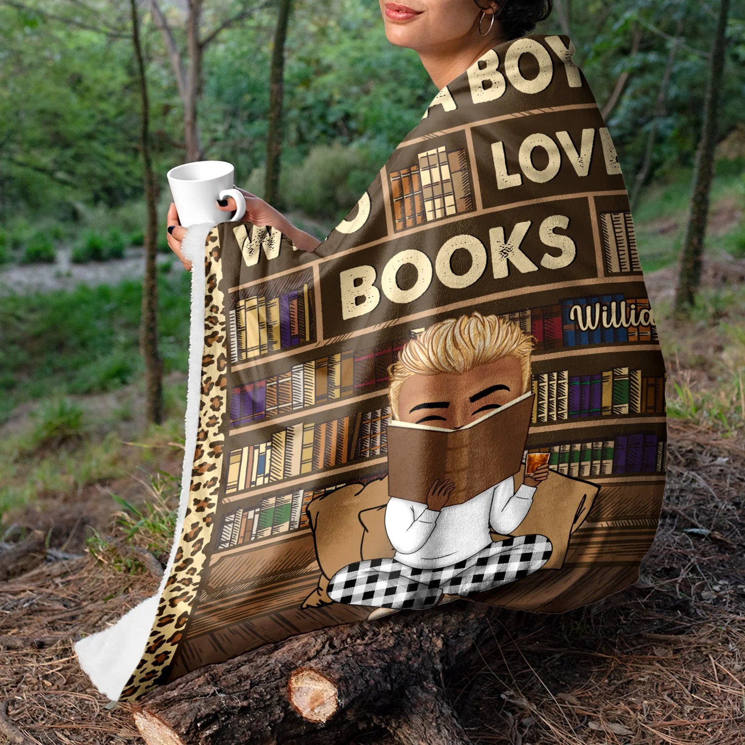 Reading Just A Girl Boy Who Loves Books Vintage - Personalized Custom Fleece Blanket - Image 3