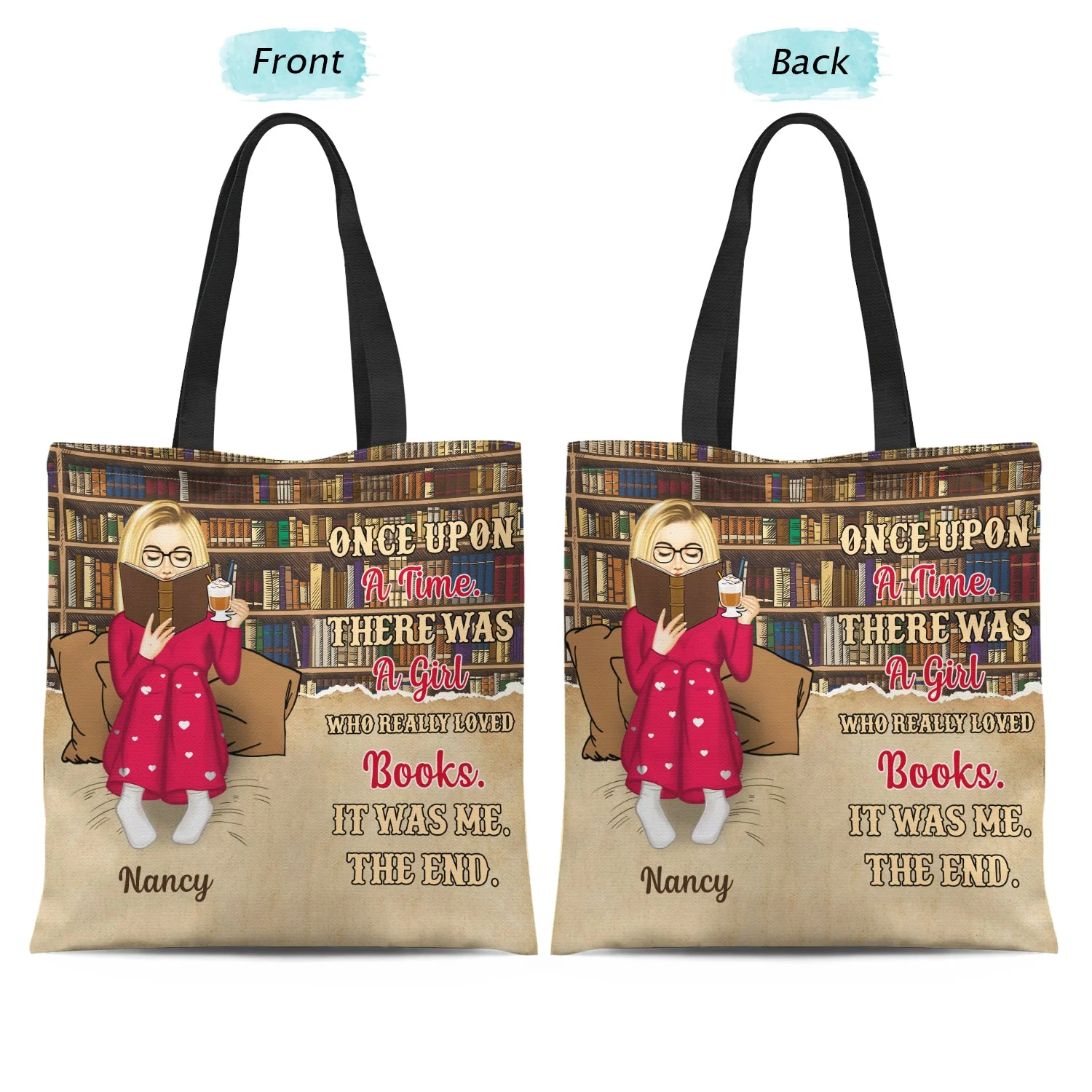 Reading Just A Girl Who Loves Books Bag - Gift For Book Lovers - Personalized Zippered Canvas Bag - Image 2
