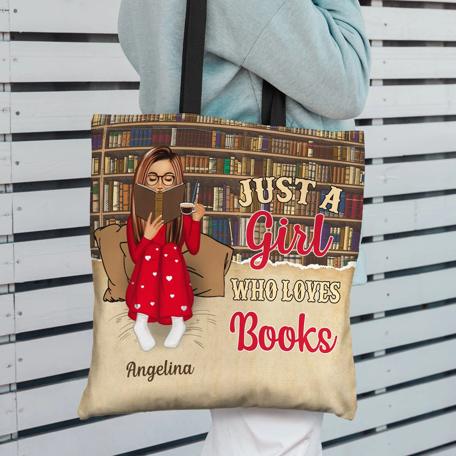 Reading Just A Girl Who Loves Books Bag - Gift For Book Lovers - Personalized Zippered Canvas Bag - Image 3