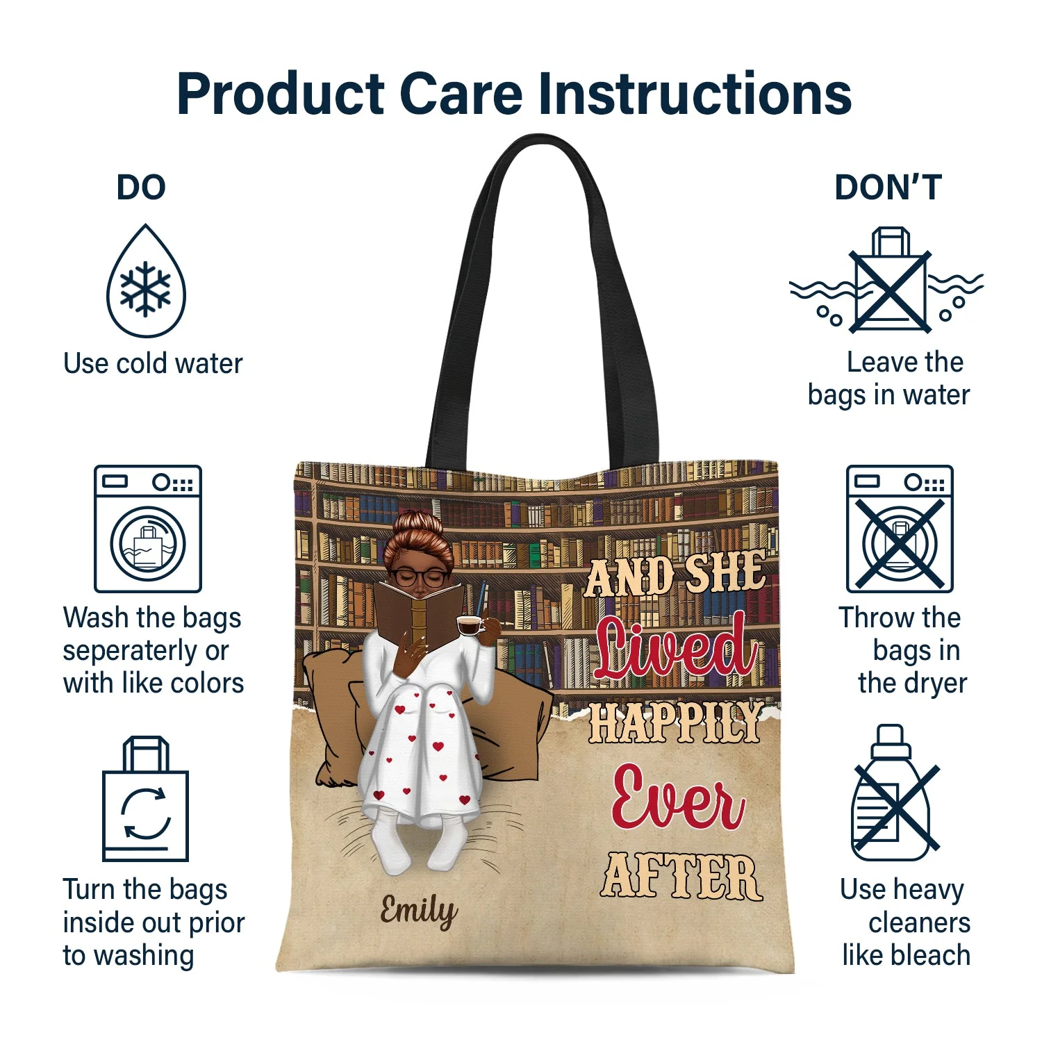 Reading Just A Girl Who Loves Books Bag - Gift For Book Lovers - Personalized Zippered Canvas Bag - Image 6