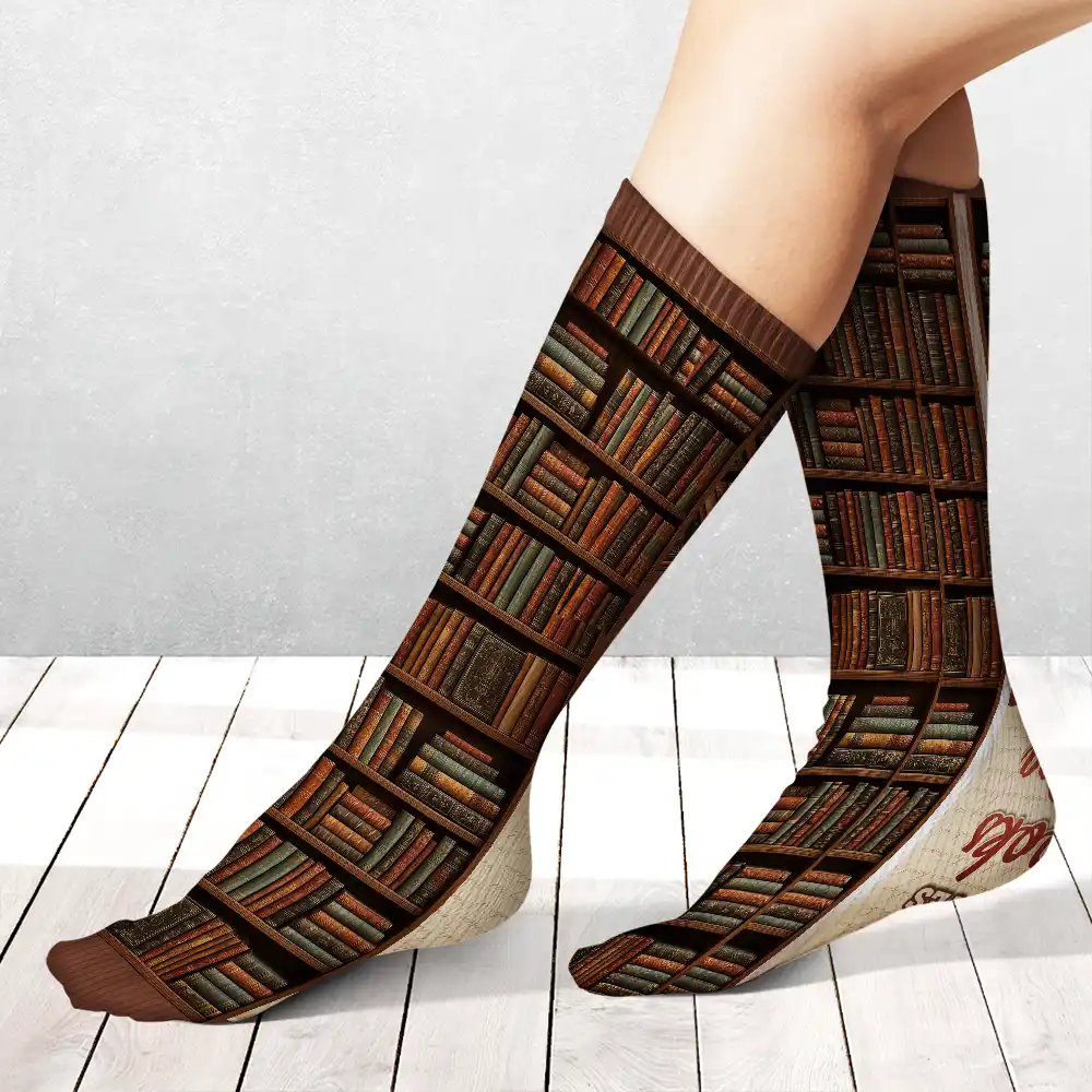 Reading Just A Girl Who Loves Books & Dogs Cats 3D Effect - Personalized Socks - Image 2