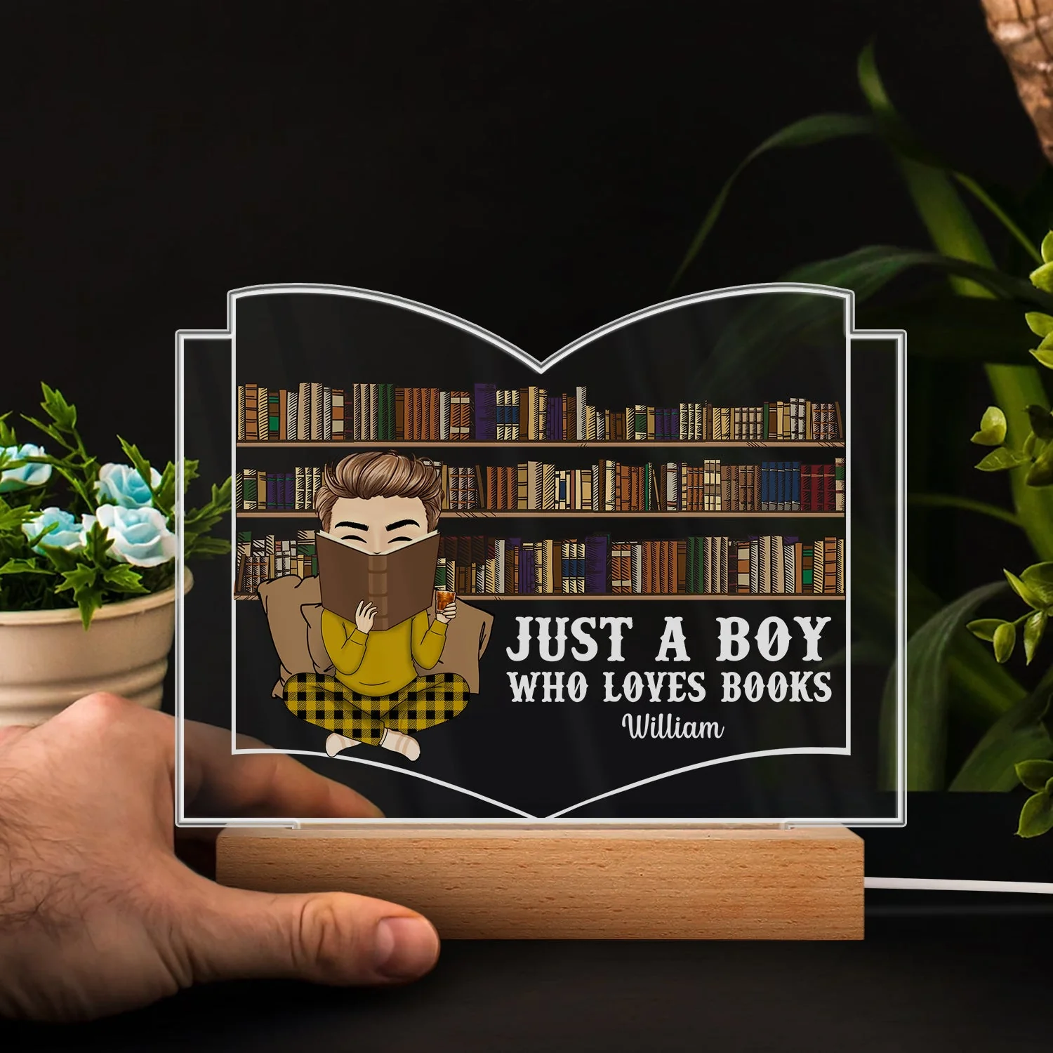 Reading Just A Girl Who Loves Books - Gift For Book Lovers, Gift For Yourself - Personalized Custom 3D Led Light Wooden Base - Image 4