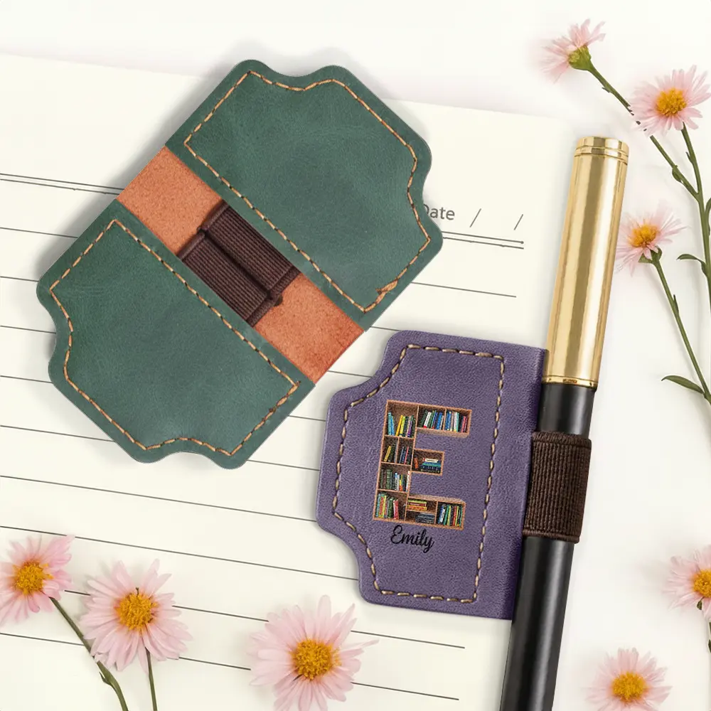 Reading Monogram Keepsake Bookish Keepsake - Personalized Magnetic Leather Pen Clip - Image 4