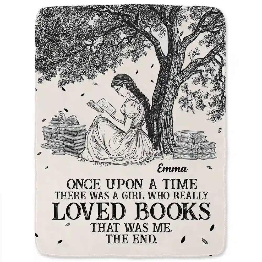 Reading Once Upon A Time There Was A Girl - Personalized Fleece Blanket, Sherpa Blanket - Image 2