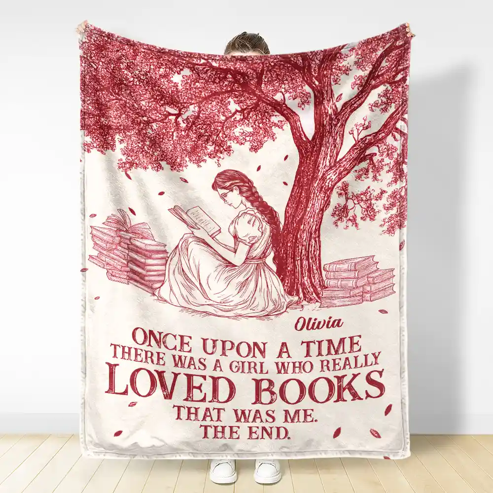Reading Once Upon A Time There Was A Girl - Personalized Fleece Blanket, Sherpa Blanket - Image 3