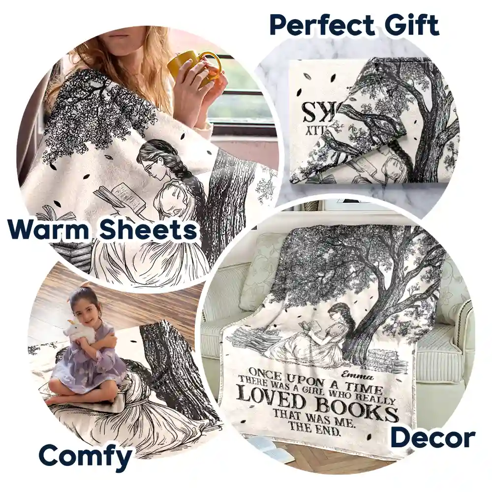 Reading Once Upon A Time There Was A Girl - Personalized Fleece Blanket, Sherpa Blanket - Image 5