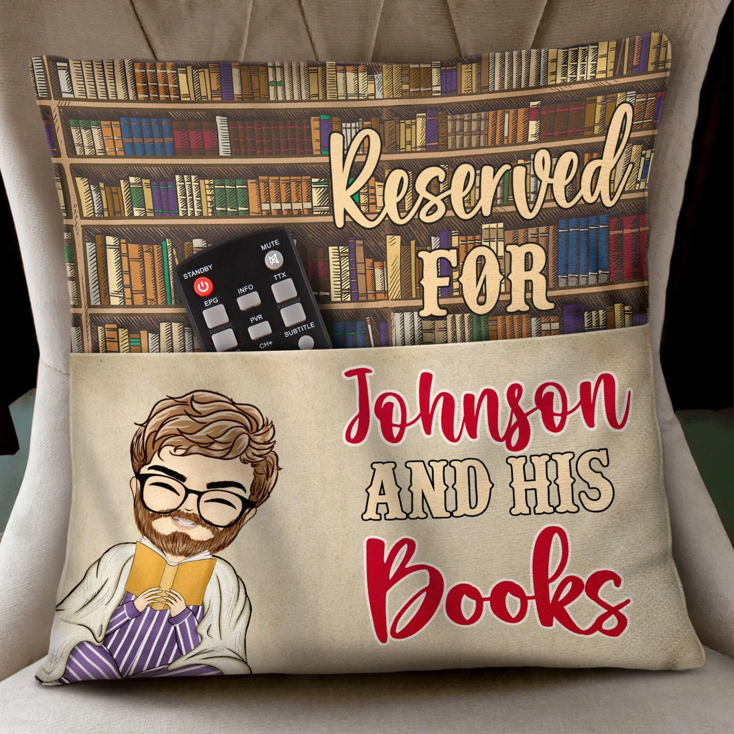 Reading Peeking Reserved For Me & My Books - Gift For Book Lovers - Personalized Pocket Pillow - Image 3