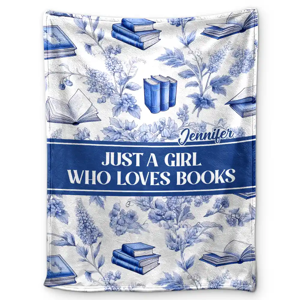 Reading Toile De Jouy Style Just A Girl Who Loves Books - Personalized Fleece Blanket, Sherpa Blanket