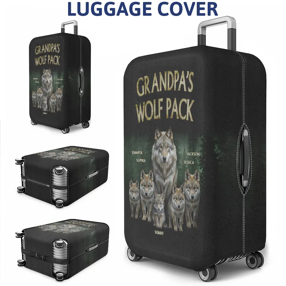 Realistic Art Papa Dad Wolf Pack - Personalized Luggage Cover - Image 3
