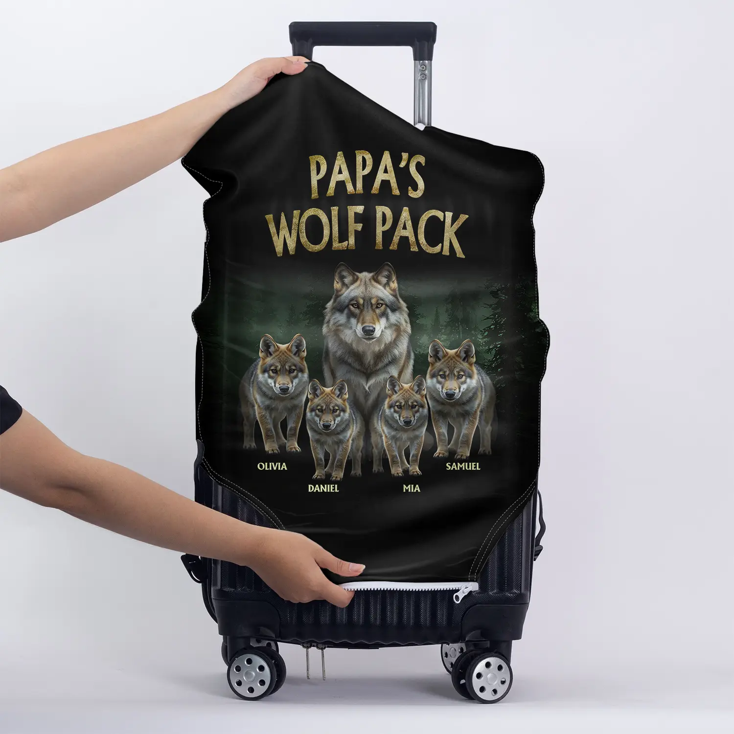 Realistic Art Papa Dad Wolf Pack - Personalized Luggage Cover - Image 5