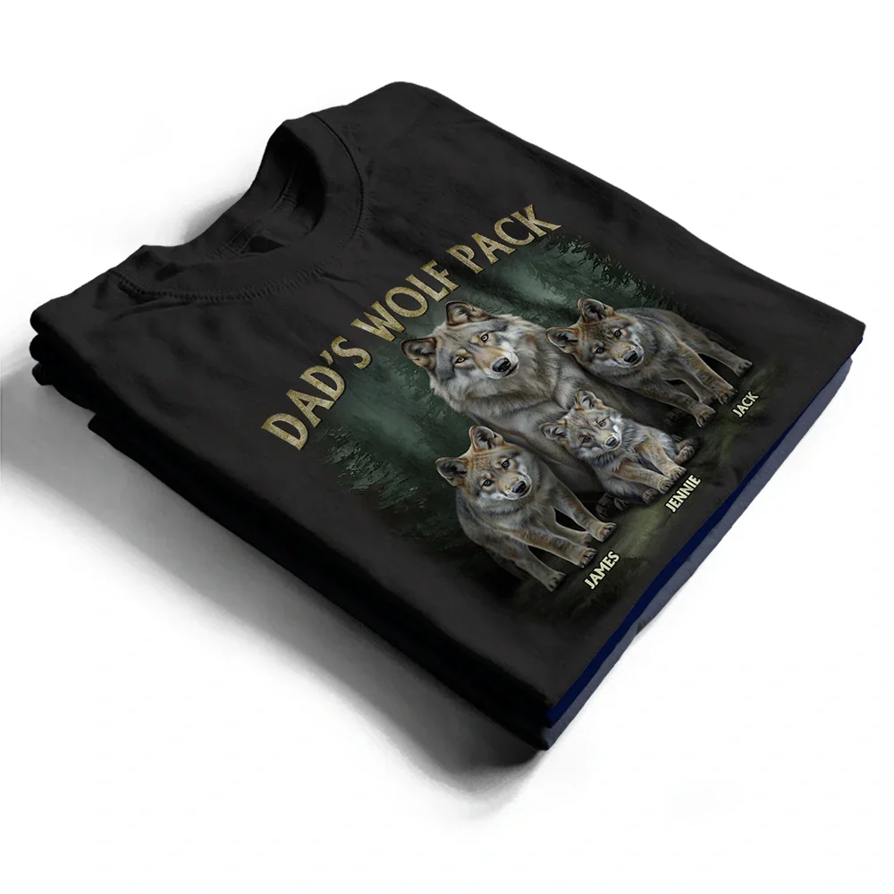 Realistic Art Papa Dad Wolf Pack - Personalized T Shirt - Image 2