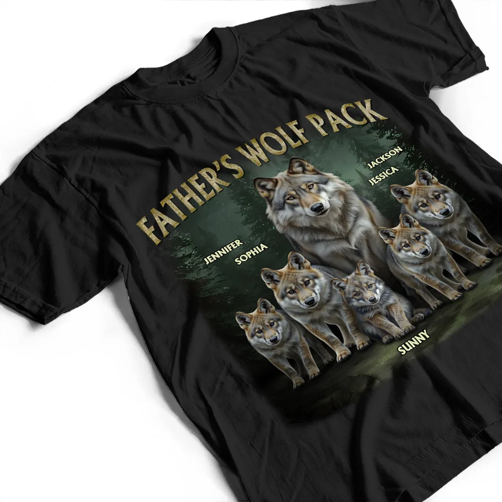 Realistic Art Papa Dad Wolf Pack - Personalized T Shirt - Image 3