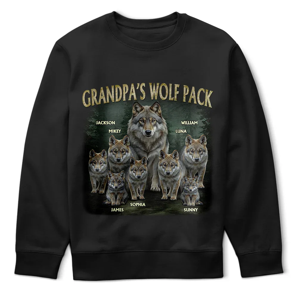 Realistic Art Papa Dad Wolf Pack - Personalized T Shirt - Image 5