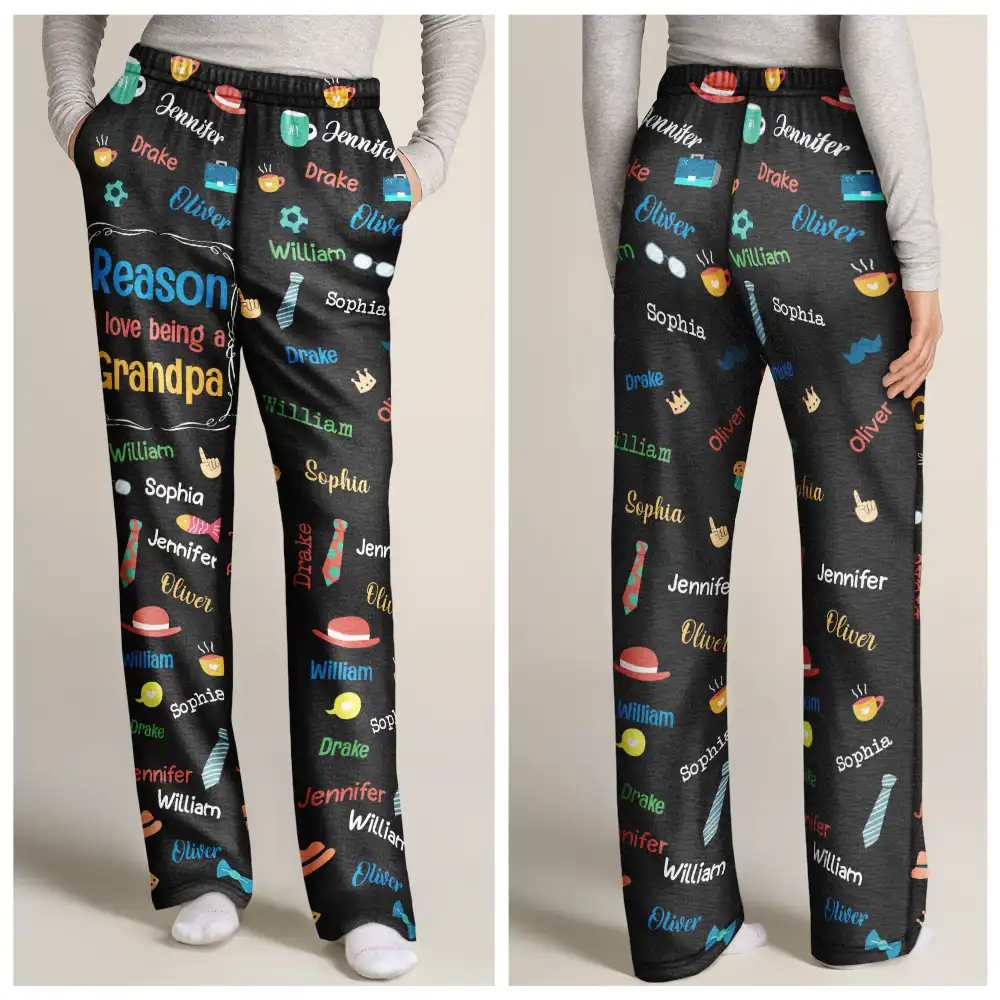 Reason I Love Being A Grandpa Dad Custom Names - Personalized Pajama Pants - Image 3