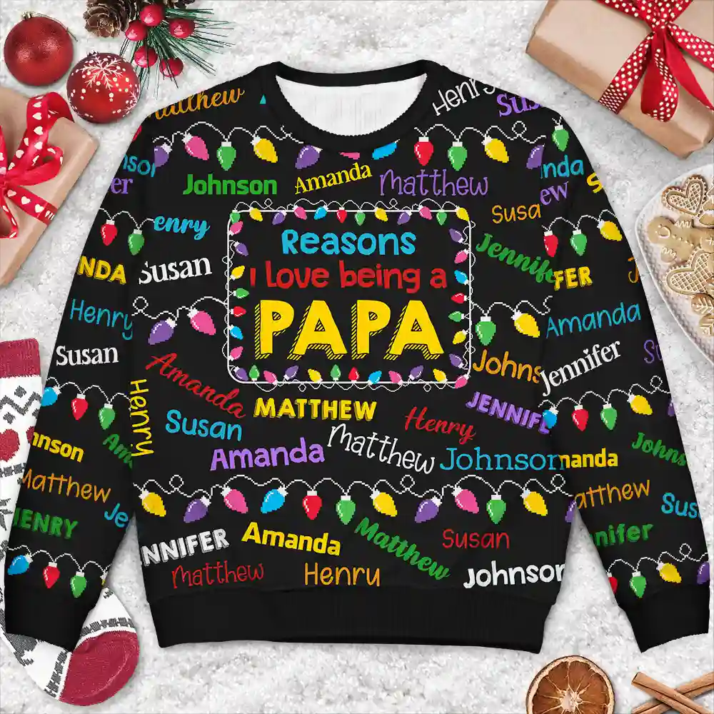 Reasons I Love Being Papa Light - Personalized Unisex Ugly Sweater - Image 3