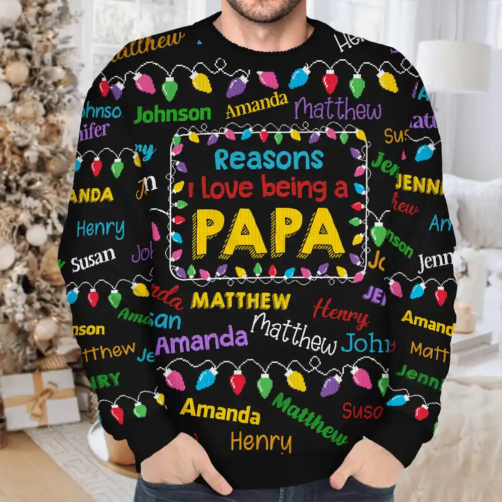 Reasons I Love Being Papa Light - Personalized Unisex Ugly Sweater - Image 4