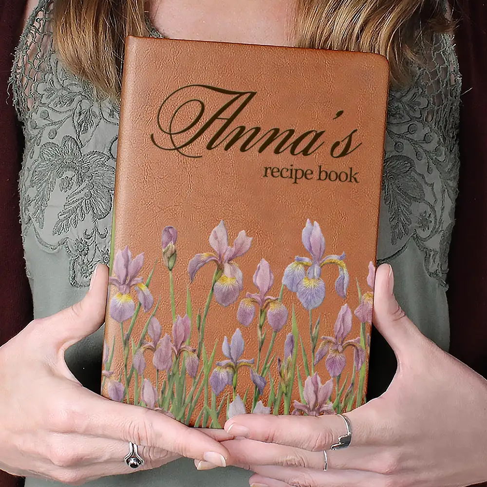 Recipe Book Pressed Effect Birth Flower Wife Mom Grandma - Personalized Leather Journal - Image 4