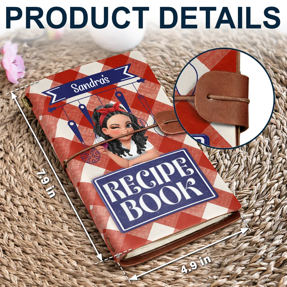 Recipe Cookbook 3D Effect Turban Woman - Personalized Leather Vintage Journal - Image 3