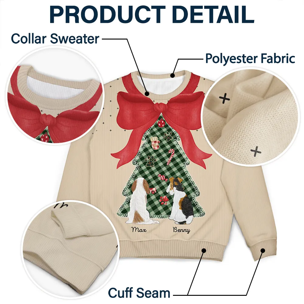 Red Bow Christmas Tree For Dog Cat Lovers - Personalized Unisex Ugly Sweater - Image 6