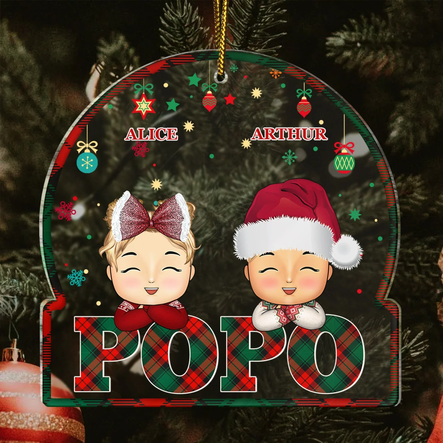 Red & Green Plaid Title - Christmas, Birthday, Loving Gift For Dad, Mom, Papa, Nana, Grandpa, Grandma - Personalized Custom Shaped Acrylic Ornament - Image 3