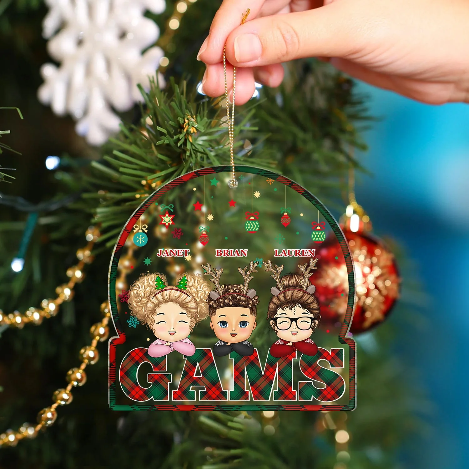 Red & Green Plaid Title - Christmas, Birthday, Loving Gift For Dad, Mom, Papa, Nana, Grandpa, Grandma - Personalized Custom Shaped Acrylic Ornament - Image 4