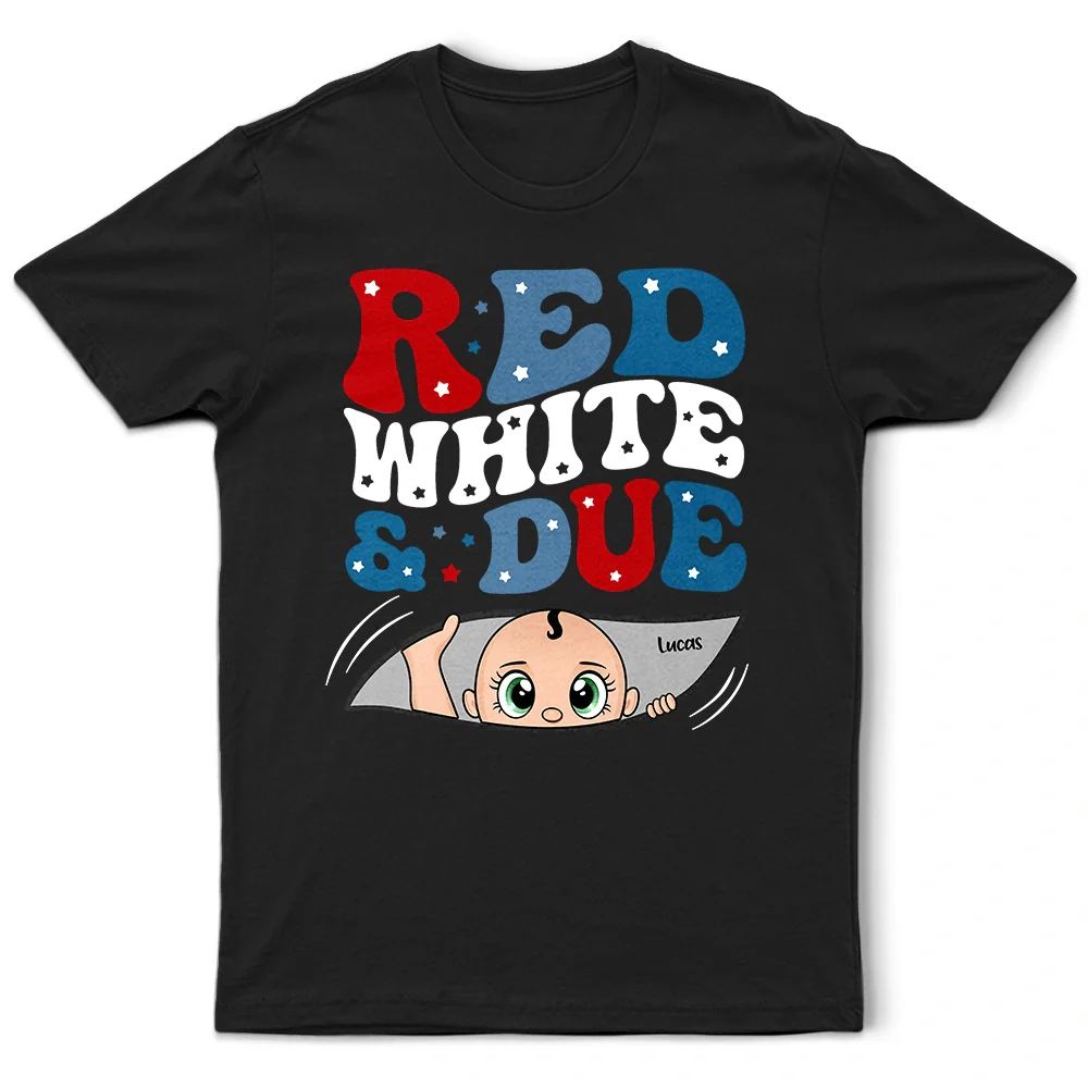 Red White And Due New Mom Dad - Personalized T Shirt - Image 2