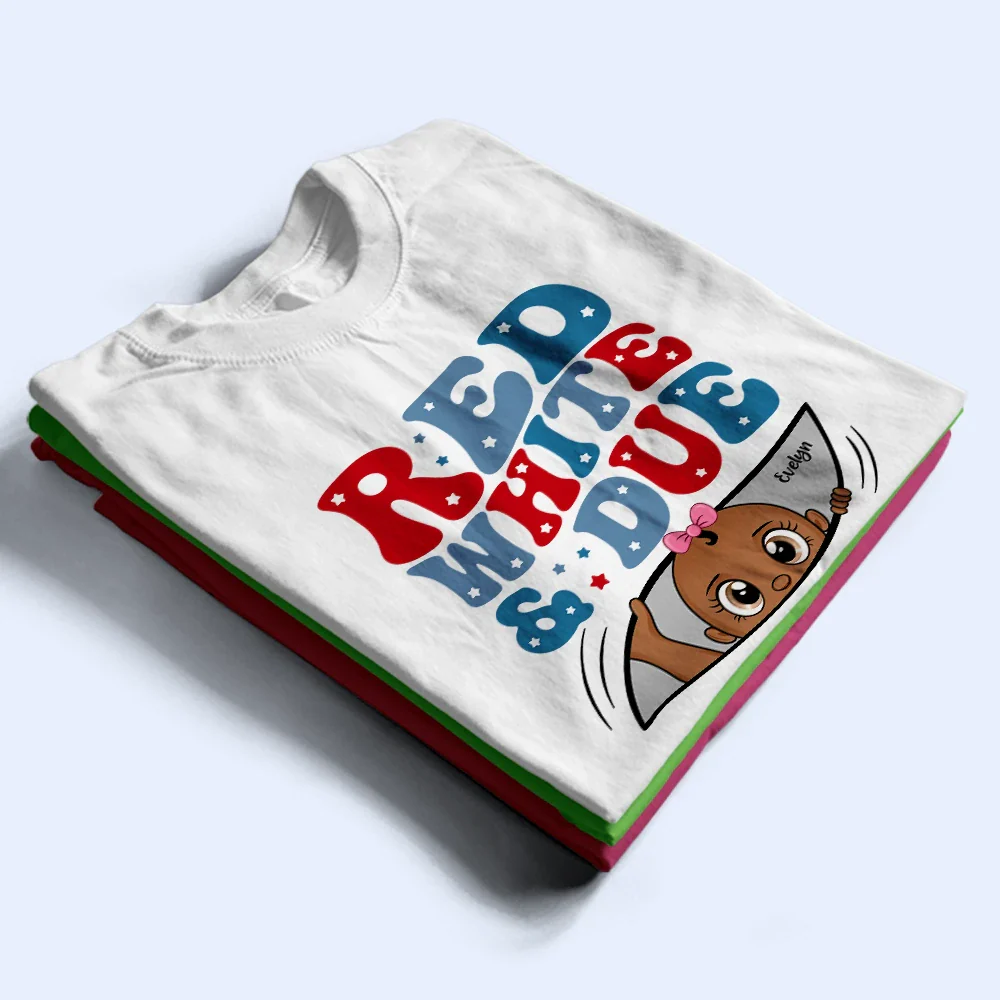 Red White And Due New Mom Dad - Personalized T Shirt - Image 3