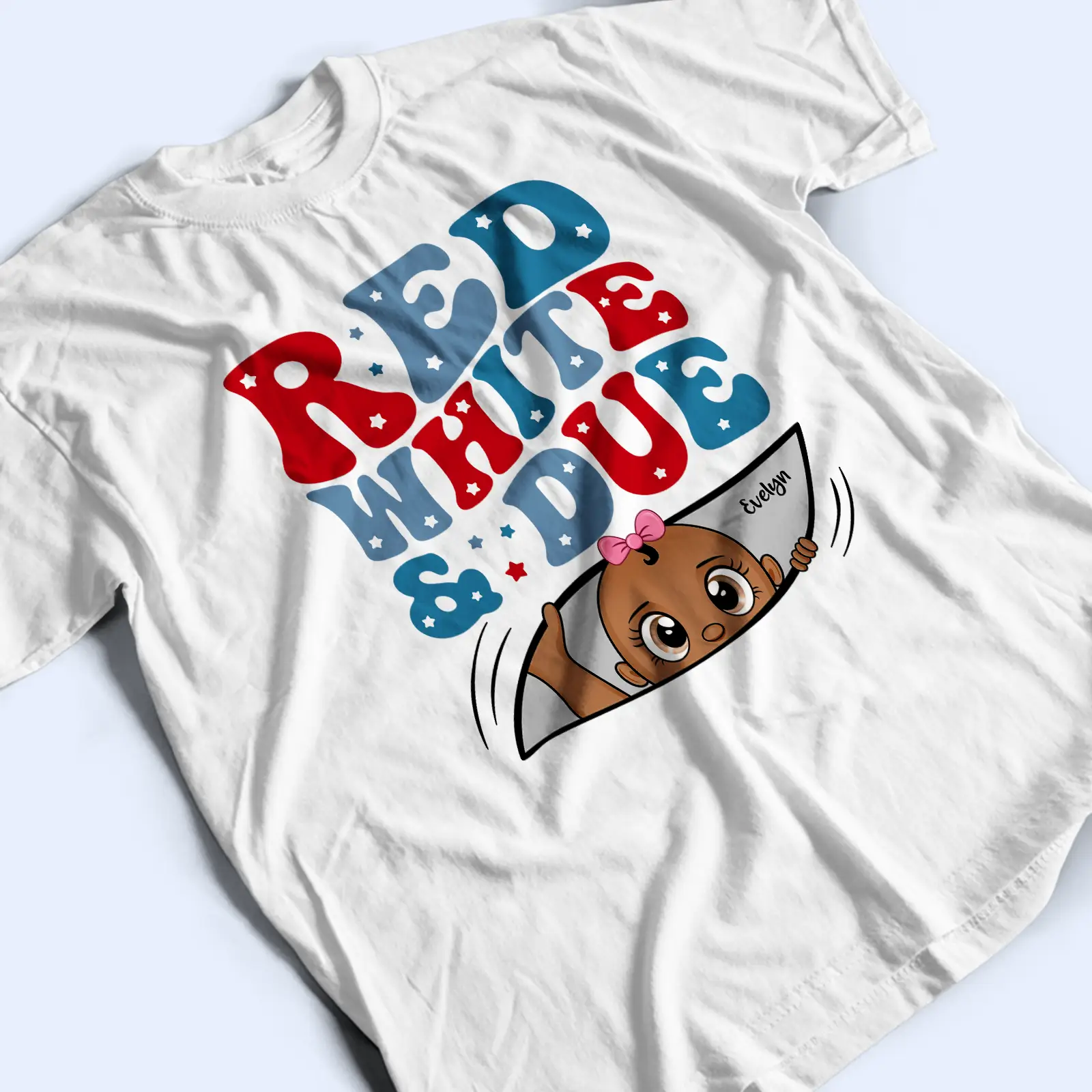 Red White And Due New Mom Dad - Personalized T Shirt - Image 5