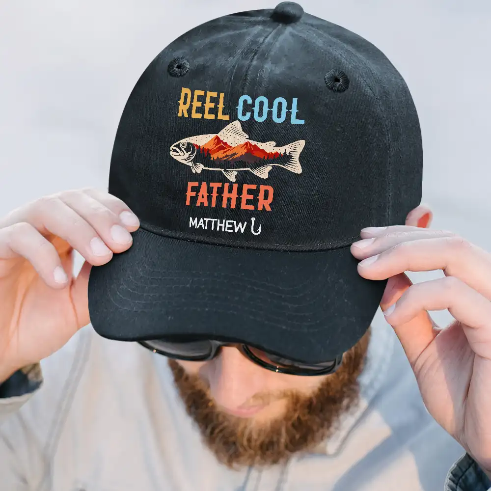 Reel Cool Grandpa - Personalized Vintage Washed Denim Cap - Image 2