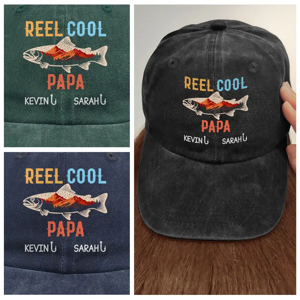 Reel Cool Grandpa - Personalized Vintage Washed Denim Cap - Image 4