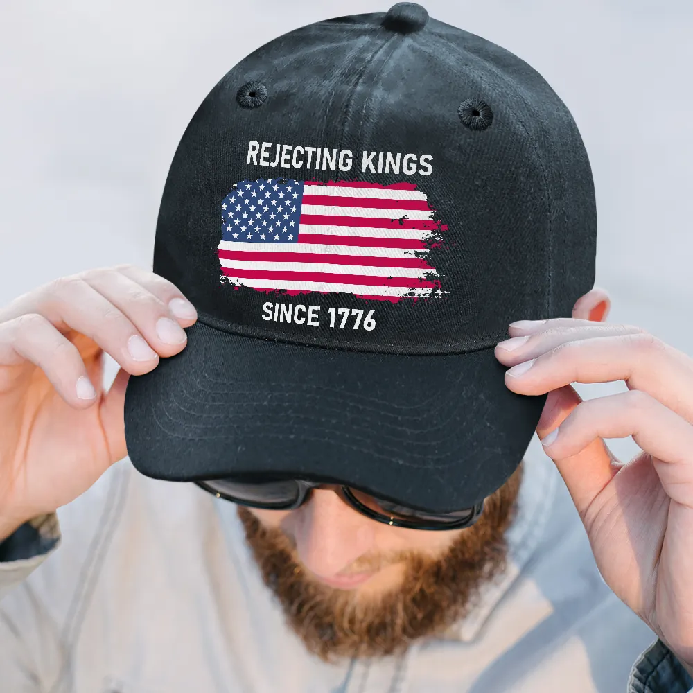 Rejecting Kings Since 1776 - Personalized Vintage Washed Denim Cap - Image 2